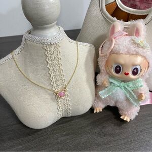 Elegant Gold and Pink Heart Necklace